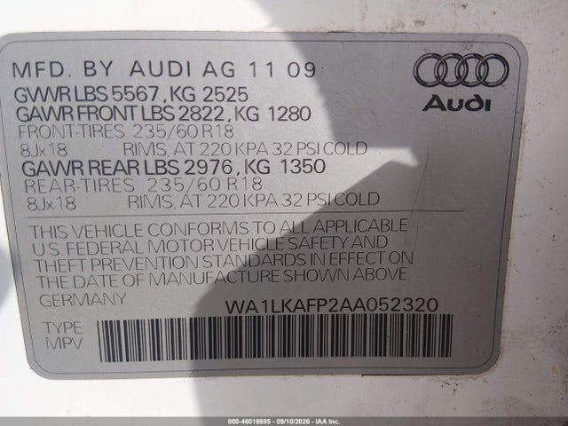 Продажа на аукционе авто 2010 Audi Q5 3.2 Premium, vin: WA1LKAFP2AA052320, номер лота: 46016985