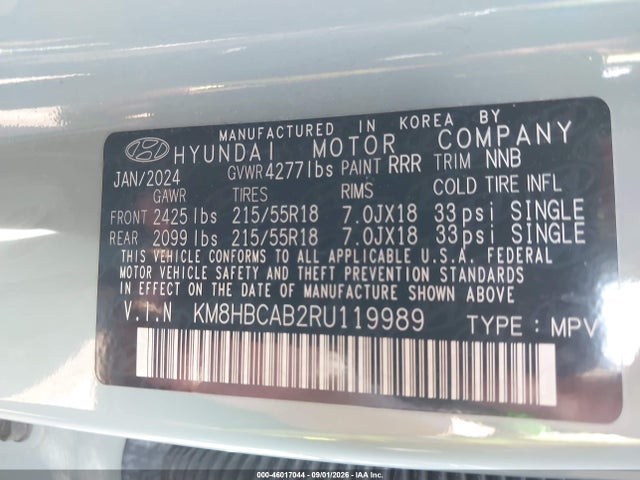 2024 Hyundai Kona Sel მანქანა იყიდება აუქციონზე, vin: KM8HBCAB2RU119989, აუქციონის ნომერი: 46017044