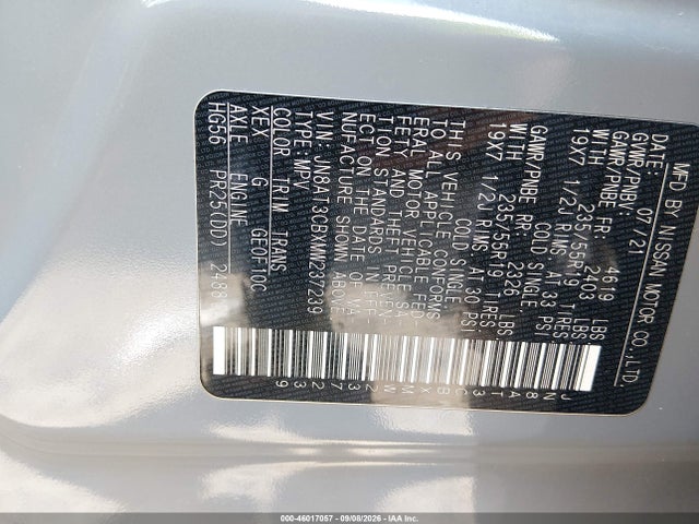 2021 Nissan Rogue Sl Intelligent Awd მანქანა იყიდება აუქციონზე, vin: JN8AT3CBXMW237239, აუქციონის ნომერი: 46017057