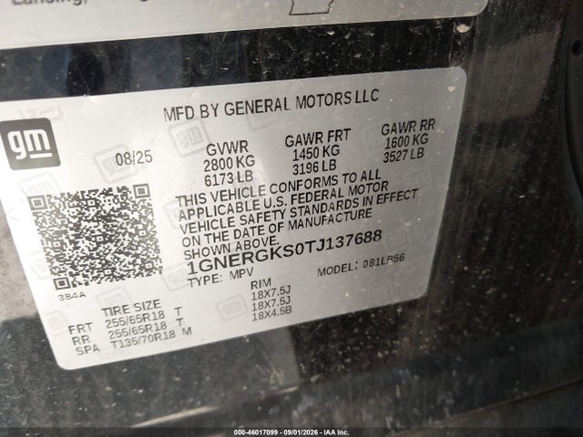 46017099 :رقم المزاد ، 1GNERGKS0TJ137688 vin ، 2026 Chevrolet Traverse Fwd Lt مزاد بيع