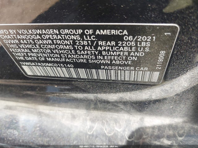 46017115 :رقم المزاد ، 1VWSA7A30MC015140 vin ، 2021 Volkswagen Passat 2.0t Se مزاد بيع