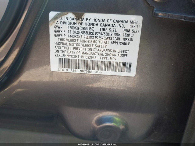 Aukcja sprzedaży 2011 Acura Mdx Technology Package, vin: 2HNYD2H41BH532943, numer aukcji: 46017128