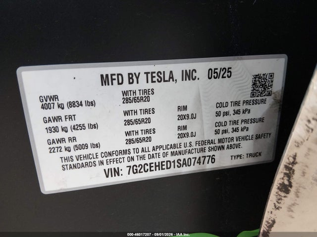 Aukcja sprzedaży 2025 Tesla Cybertruck All-wheel Drive, vin: 7G2CEHED1SA074776, numer aukcji: 46017207