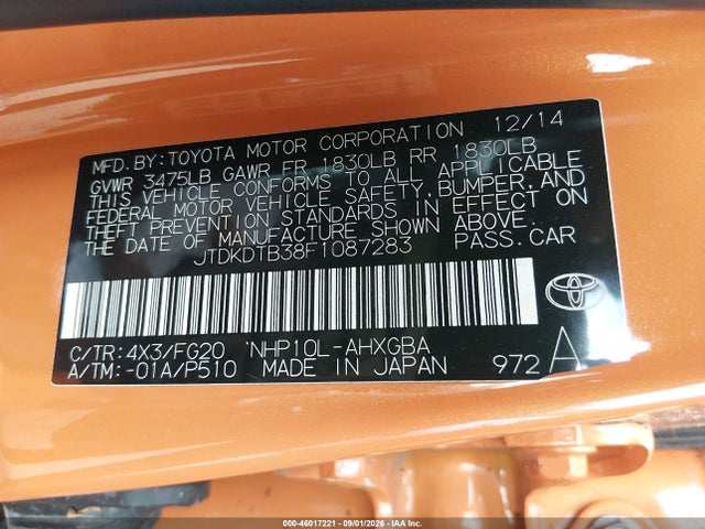 Продажа на аукционе авто 2015 Toyota Prius C Three, vin: JTDKDTB38F1087283, номер лота: 46017221