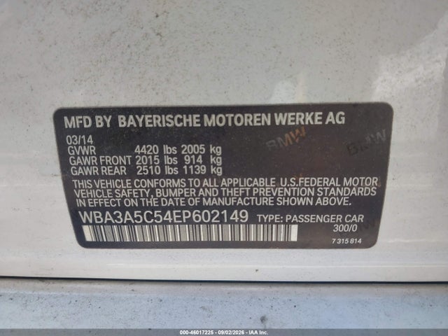 46017225 :رقم المزاد ، WBA3A5C54EP602149 vin ، 2014 Bmw 328i مزاد بيع