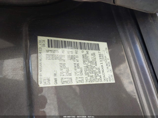 Aukcja sprzedaży 2016 Nissan Murano Sl, vin: 5N1AZ2MGXGN133967, numer aukcji: 46017252
