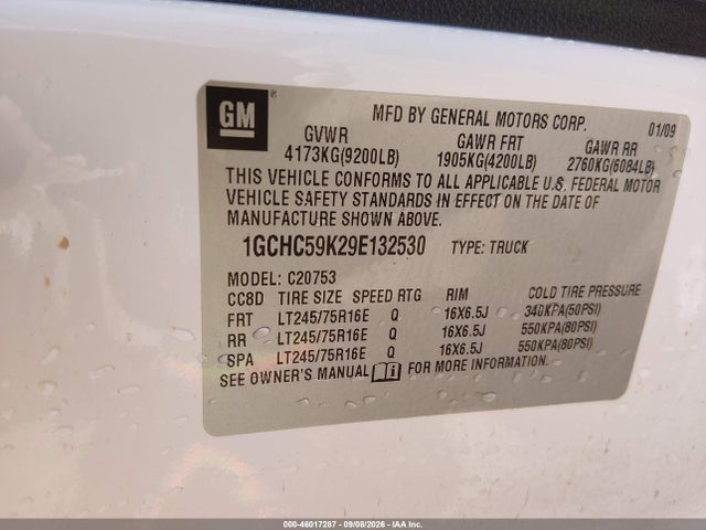 46017287 :رقم المزاد ، 1GCHC59K29E132530 vin ، 2009 Chevrolet Silverado 2500hd Lt مزاد بيع