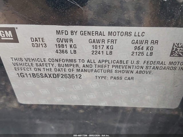 Продажа на аукционе авто 2013 Chevrolet Malibu 1ls, vin: 1G11B5SAXDF263612, номер лота: 46017296