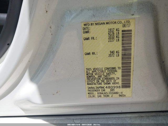 1N4AL3AP9HC480998 Nissan Altima 2.5 Sr