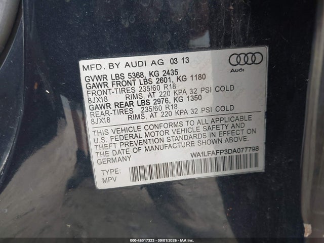 Aukcja sprzedaży 2013 Audi Q5 2.0t Premium, vin: WA1LFAFP3DA077798, numer aukcji: 46017323