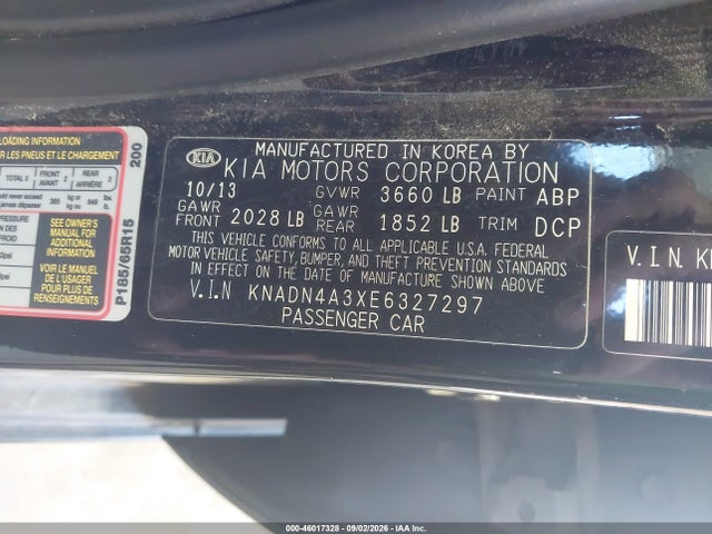 2014 Kia Rio Ex მანქანა იყიდება აუქციონზე, vin: KNADN4A3XE6327297, აუქციონის ნომერი: 46017328