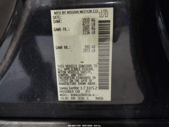 Aukcja sprzedaży 2013 Nissan Altima 2.5 Sv, vin: 1N4AL3AP0DC173052, numer aukcji: 46017329
