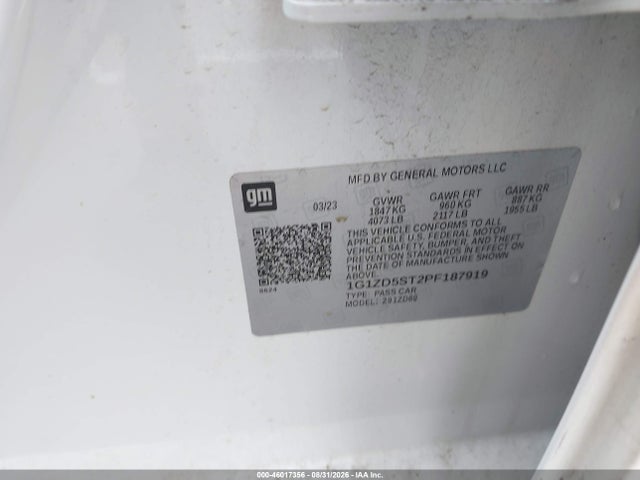 Aukcja sprzedaży 2023 Chevrolet Malibu Fwd 1lt, vin: 1G1ZD5ST2PF187919, numer aukcji: 46017356