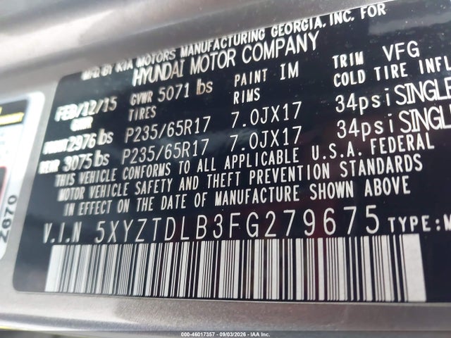 Продаж на аукціоні авто 2015 Hyundai Santa Fe Sport 2.4l, vin: 5XYZTDLB3FG279675, номер лоту: 46017357