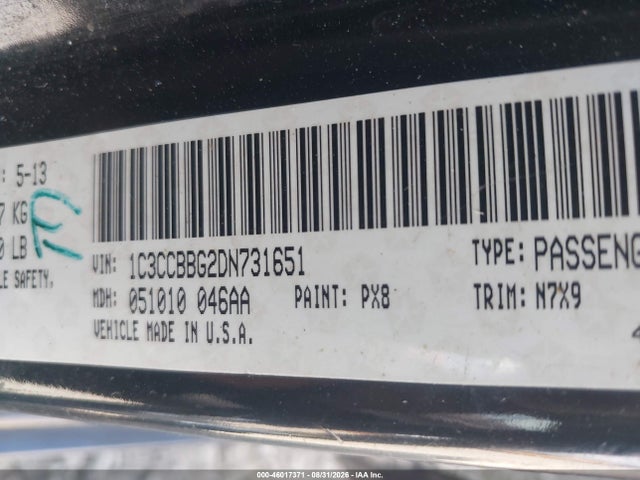 46017371 :رقم المزاد ، 1C3CCBBG2DN731651 vin ، 2013 Chrysler 200 Touring مزاد بيع
