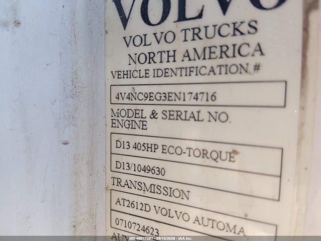 Aukcja sprzedaży 2014 Volvo Vn Vnl, vin: 4V4NC9EG3EN174716, numer aukcji: 46017391