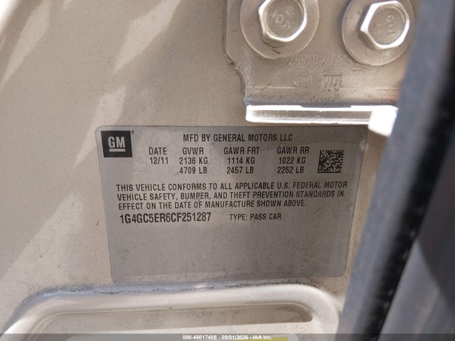Aukcja sprzedaży 2012 Buick Lacrosse Leather Group, vin: 1G4GC5ER6CF251287, numer aukcji: 46017408