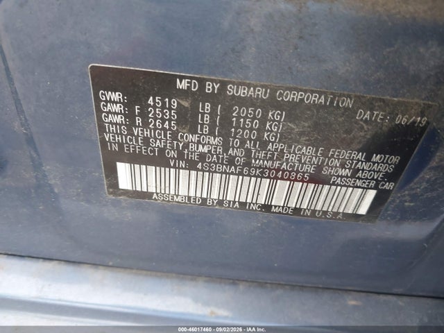 4S3BNAF69K3040865 Subaru Legacy 2.5i Premium