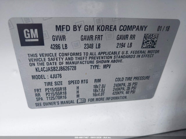 Продажа на аукционе авто 2018 Buick Encore Preferred, vin: KL4CJASB2JB626728, номер лота: 46017467