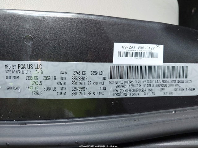 Aukcja sprzedaży 2019 Dodge Grand Caravan Se, vin: 2C4RDGBG3KR704314, numer aukcji: 46017475
