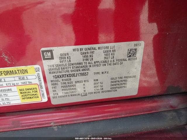 46017479 :رقم المزاد ، 1GKKRTKD0EJ178657 vin ، 2014 Gmc Acadia Denali مزاد بيع
