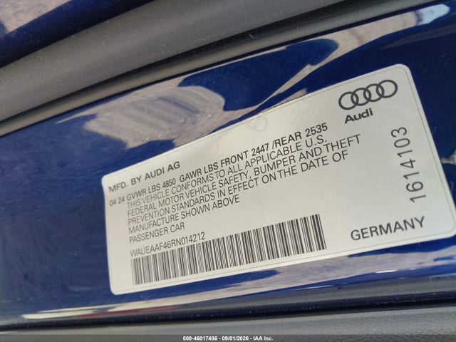 Aukcja sprzedaży 2024 Audi A4 Premium Plus 45 Tfsi S Line Quattro S Tronic, vin: WAUEAAF46RN014212, numer aukcji: 46017486