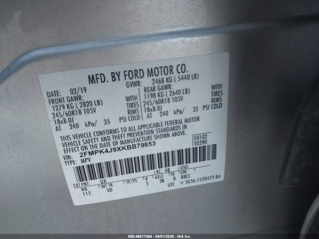 Aukcja sprzedaży 2019 Ford Edge Sel, vin: 2FMPK4J9XKBB79853, numer aukcji: 46017494