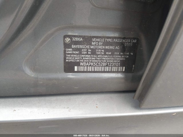 Aukcja sprzedaży 2011 Bmw 328i Xdrive, vin: WBAPK5C52BF123101, numer aukcji: 46017525