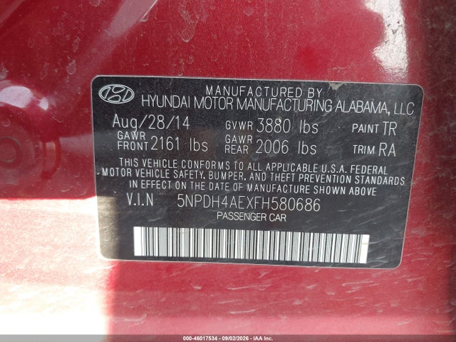 Hyundai ELANTRA SE 2015 5NPDH4AEXFH580686 Image 9