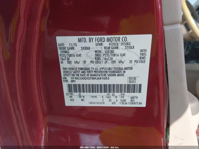 46017544 :رقم المزاد ، 1FMCU0DG7BKA91053 vin ، 2011 Ford Escape Xlt مزاد بيع