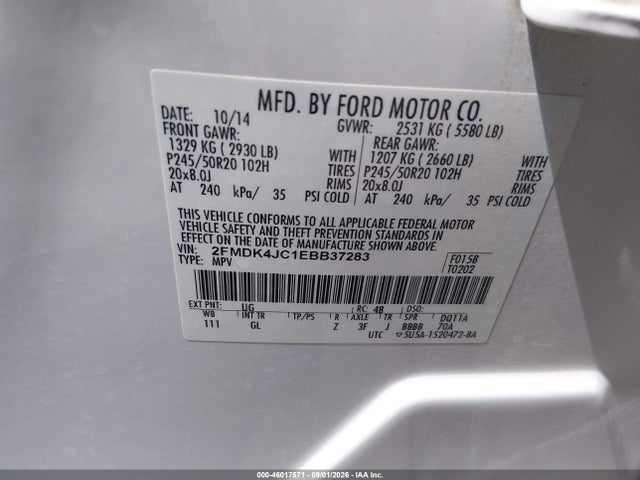 Продаж на аукціоні авто 2014 Ford Edge Sel, vin: 2FMDK4JC1EBB37283, номер лоту: 46017571