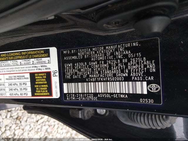 Aukcja sprzedaży 2015 Toyota Camry Le, vin: 4T4BF1FK4FR502003, numer aukcji: 46017590