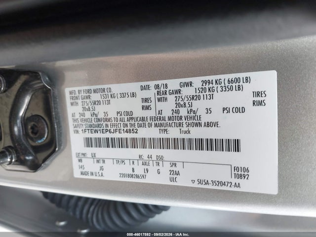 46017592 :رقم المزاد ، 1FTEW1EP6JFE14852 vin ، 2018 Ford F-150 Xl مزاد بيع