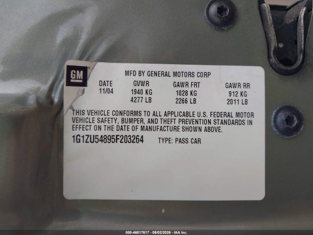 46017617 :رقم المزاد ، 1G1ZU54895F203264 vin ، 2005 Chevrolet Malibu Lt مزاد بيع