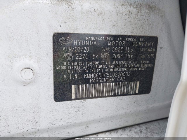 Продаж на аукціоні авто 2020 Hyundai Ioniq Hybrid Blue, vin: KMHC65LC5LU220032, номер лоту: 46017675