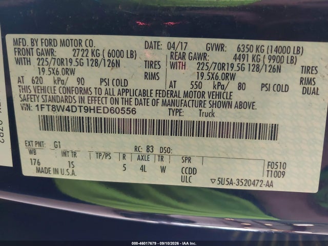 Продажа на аукционе авто 2017 Ford F-450 Xl, vin: 1FT8W4DT9HED60556, номер лота: 46017679