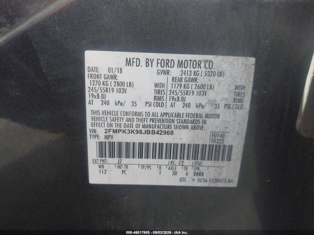 Продажа на аукционе авто 2018 Ford Edge Titanium, vin: 2FMPK3K98JBB42968, номер лота: 46017685
