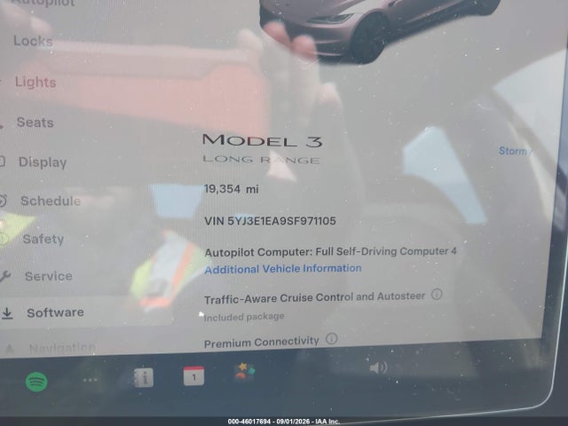 5YJ3E1EA9SF971105 Tesla Model 3 Long Range Rear-wheel Drive/standard Rear-wheel Drive