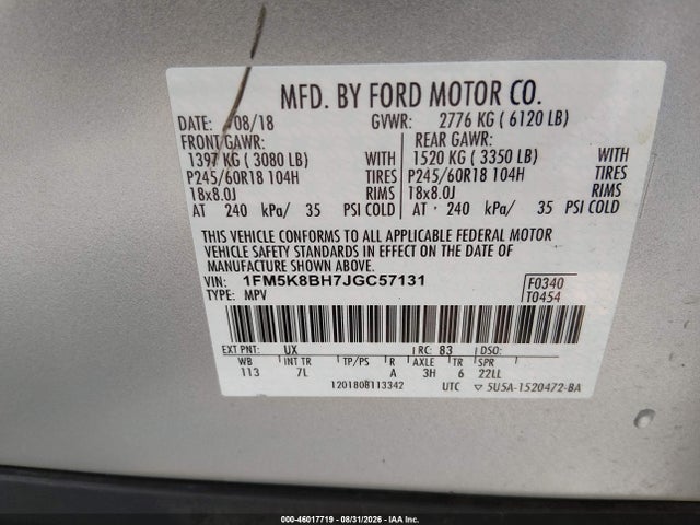 1FM5K8BH7JGC57131 Ford Explorer