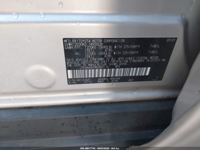 46017744 :رقم المزاد ، JTEAAAAH3MJ063116 vin ، 2021 Toyota Venza Limited مزاد بيع
