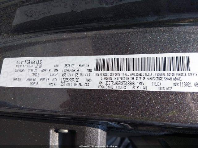 Продажа на аукционе авто 2019 Ram Promaster 1500 Low Roof 136 Wb, vin: 3C6TRVAG7KE513906, номер лота: 46017780