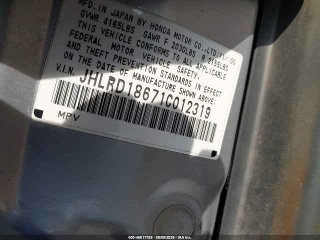 Aukcja sprzedaży 2001 Honda Cr-v Ex, vin: JHLRD18671C012319, numer aukcji: 46017795