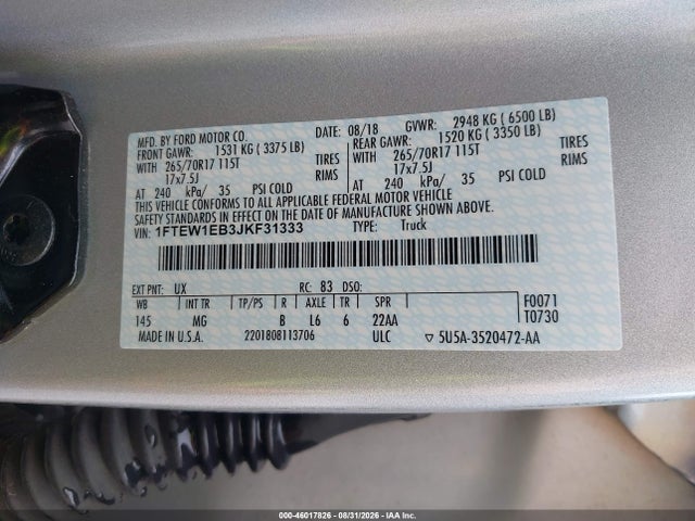 Ford F-150 Xlt 2018 1FTEW1EB3JKF31333 Image 9