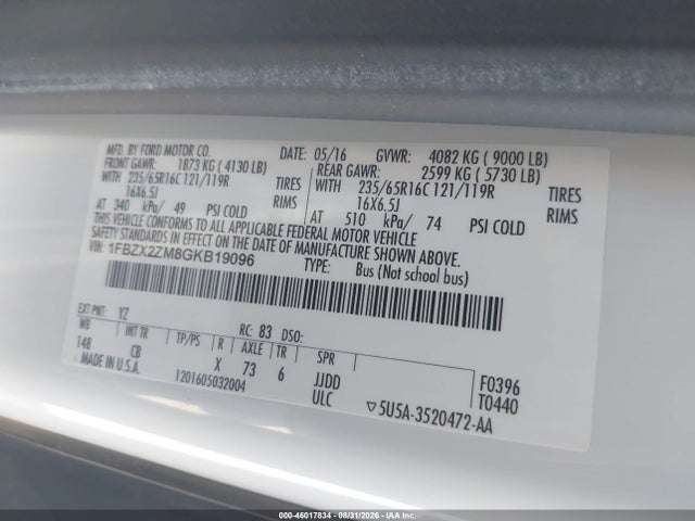 1FBZX2ZM8GKB19096 Ford Transit-350 Xl