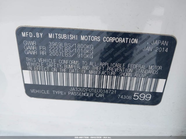 Aukcja sprzedaży 2014 Mitsubishi Lancer Es, vin: JA32U2FU1EU018721, numer aukcji: 46017856