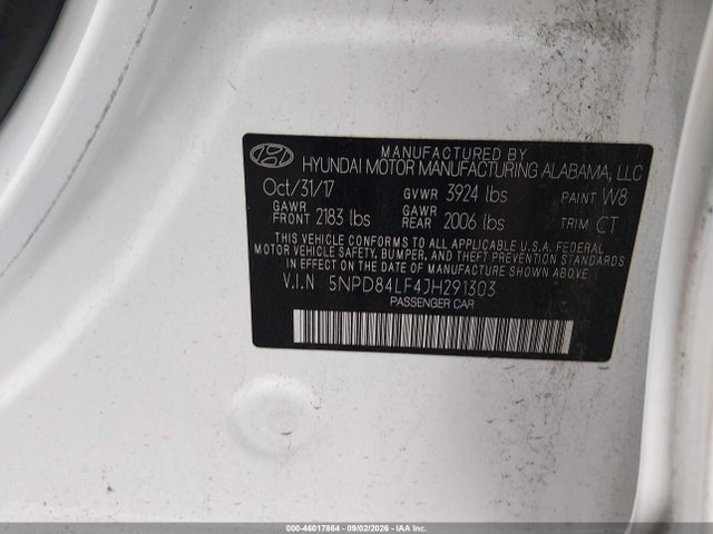 Aukcja sprzedaży 2018 Hyundai Elantra Sel, vin: 5NPD84LF4JH291303, numer aukcji: 46017864