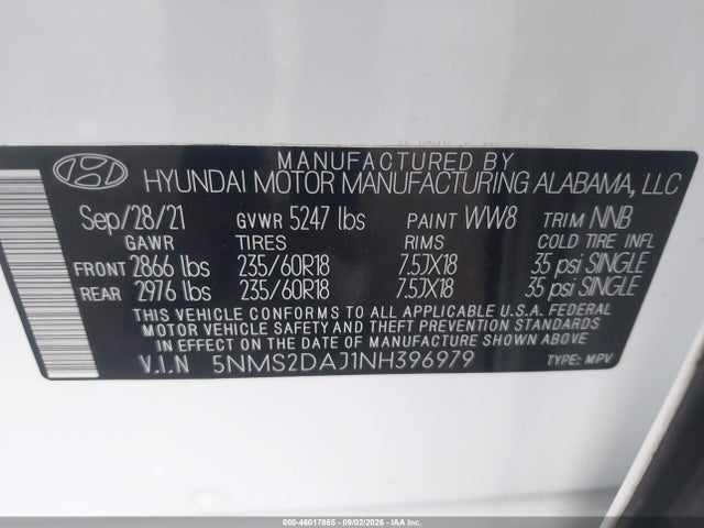 Hyundai Santa Fe Sel 2022 5NMS2DAJ1NH396979 Image 9