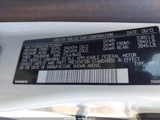 Продажа на аукционе авто 2014 Volvo Xc60 T6, vin: YV4902DZ8E2529684, номер лота: 46017882