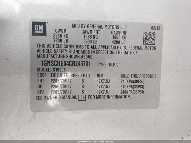Aukcja sprzedaży 2012 Chevrolet Suburban 1500 Ls, vin: 1GNSCHE04CR246791, numer aukcji: 46017917