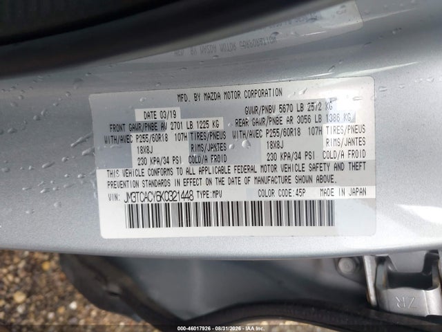 Продажа на аукционе авто 2019 Mazda Cx-9 Touring, vin: JM3TCACY6K0321448, номер лота: 46017926